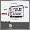 G-PLUS LED DRL Headlight Assembly Compatible with Ford F250 F350 F450 F550 Super Duty 05-07 /Fit Ford Excursion 05 HeadLamps LH & RH Clear lens Chrome Housing White Reflector FO2503217 ‎6C3Z13008CB