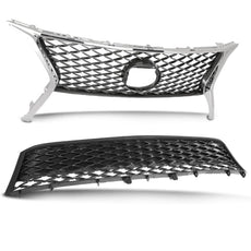 G-PLUS Front Upper Lower Grille 2PCS Set for Lexus RX350 2013-2015 Chrome Black
