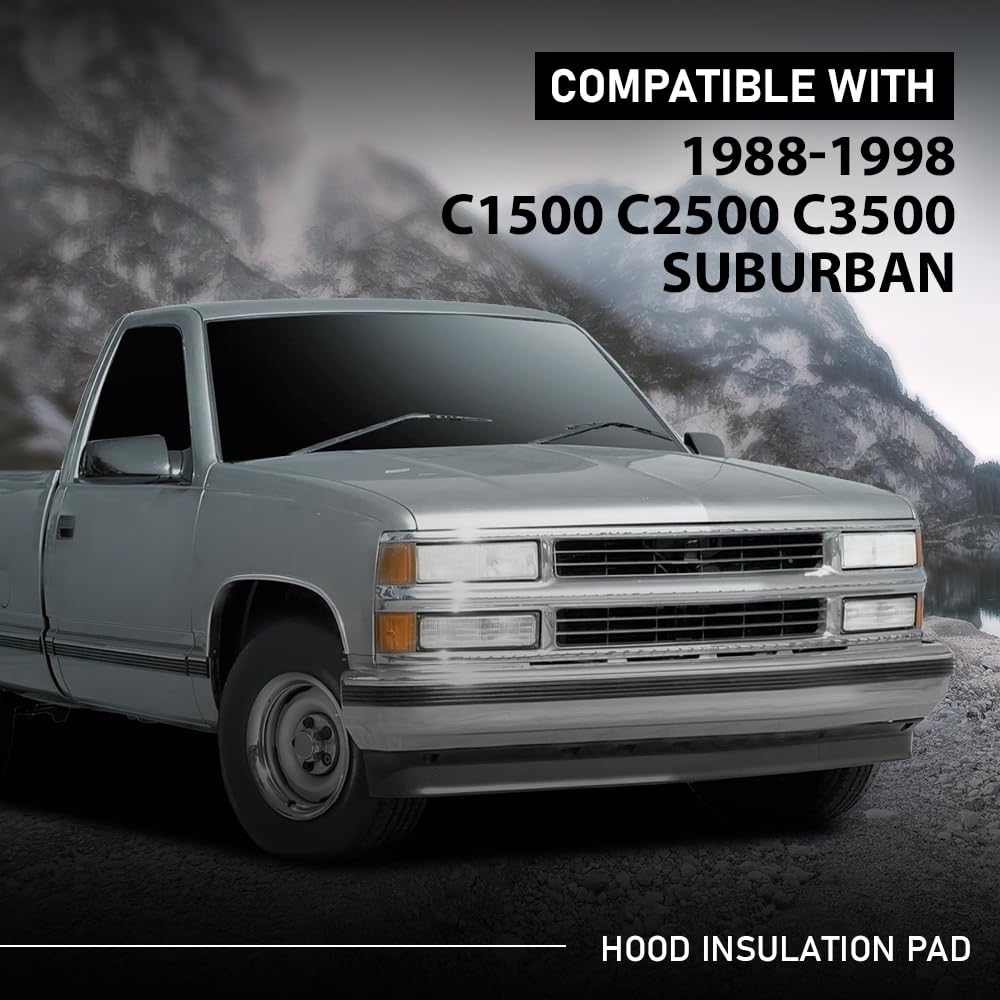 G-PLUS Hood Insulation Pad 1/2" with Clips Compatible with Chevy GMC C1500 C2500 C3500 and Suburban 1988-1998