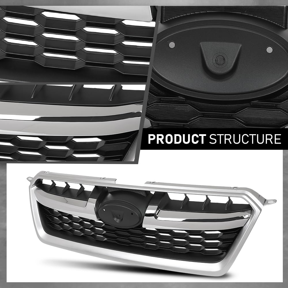 G-PLUS Front Bumper Upper Grille W/Chrome Grill Tirm Compatible with Subaru Impreza 2012-2014 91122FJ010