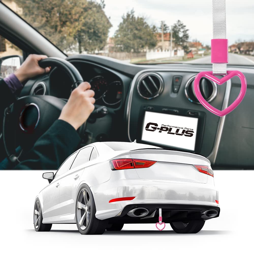 G-PLUS JDM Tsurikawa Ring Heart Subway Train Bus Car Handle Hand Straps Drift Charm,Rear Bumper Warning Ring (Pink)