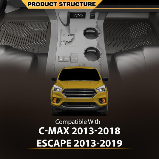 G-PLUS TPE Cargo Liners Compatible with Ford Escape 2013-2019/Fit Ford C-Max 2013-2018 All Weather Full Cover Protection 1st & 2nd Row Floor Liners Black 3PCS