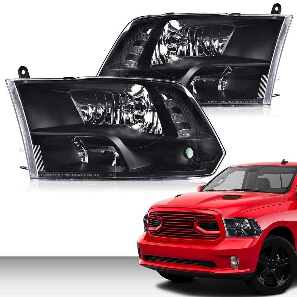 G-PLUS Headlights Headlamps Fit Dodge Ram 1500 2500 3500 2009-2012(New Body),Only Fit Factory Quad, Clear Lens Black Housing Clear Reflector,faros delanteros Assembly