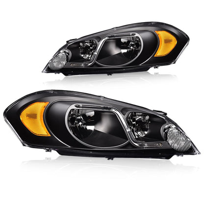 G-PLUS LED DRL Headlights Assembly, Fit 2006-2007 Chevy Monte Carlo/2006-2013 Chevy Impala/2014-2016 Chevy Impala Limited Bumper Headlamps, Clear Lens Black Housing Amber Reflector,faros delanteros