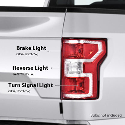 G-PLUS Rear Tail Lamp Lights Pair W/o Bulbs and Wiring Harness Compatible with Ford F150 2018 2019 2020 JL3Z13405H, JL3Z13404H,Red Lens Chrome Housing LH&RH Rear Brake Lamps Assembly