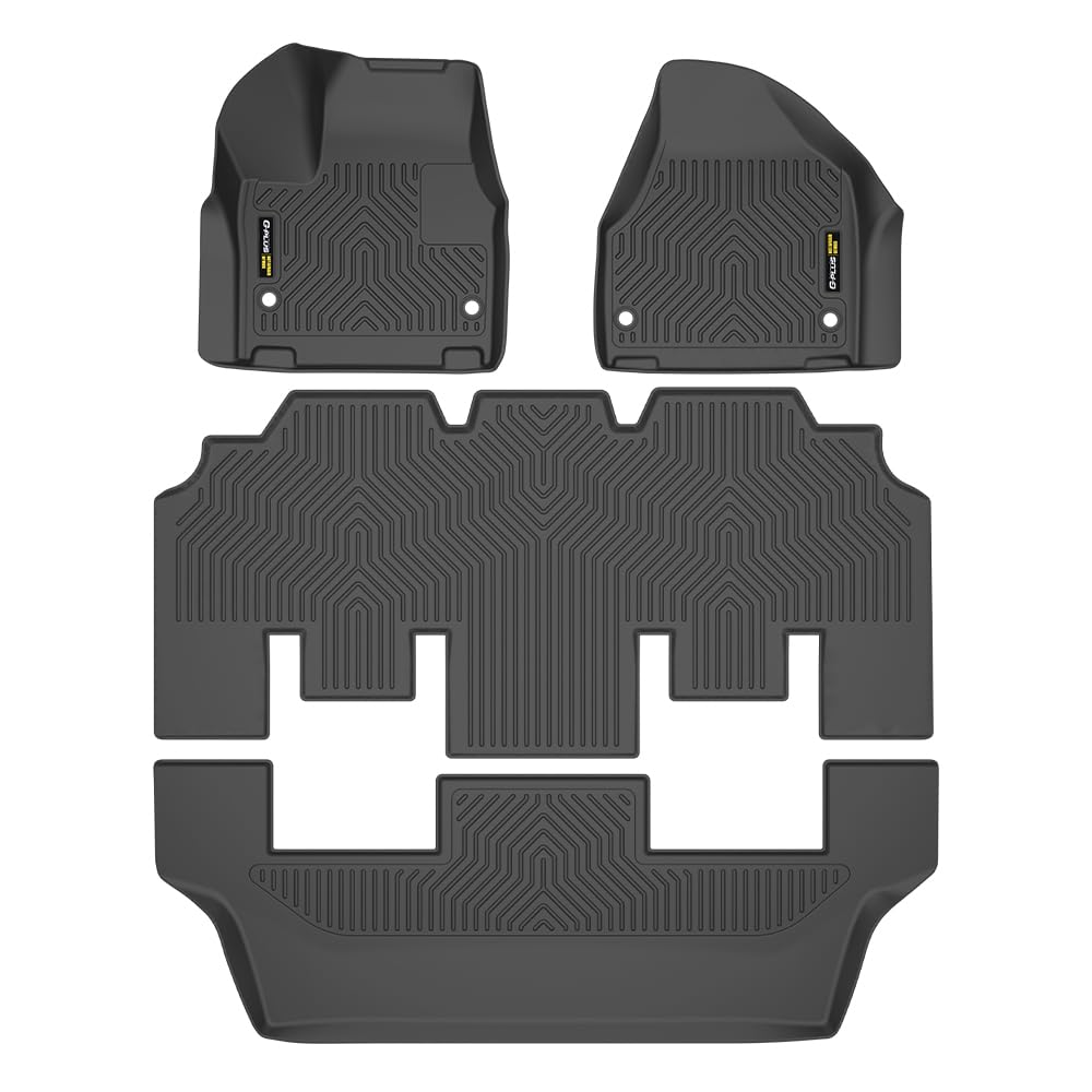 G-PLUS TPE Cargo Liners, Fit Chrysler Pacifica 2017-2025(No Hybrid Models), Fit 7& 8 Passenger Model Floor Liners, All Weather Full Cover Protection Black 1st & 2nd & 3rd Row
