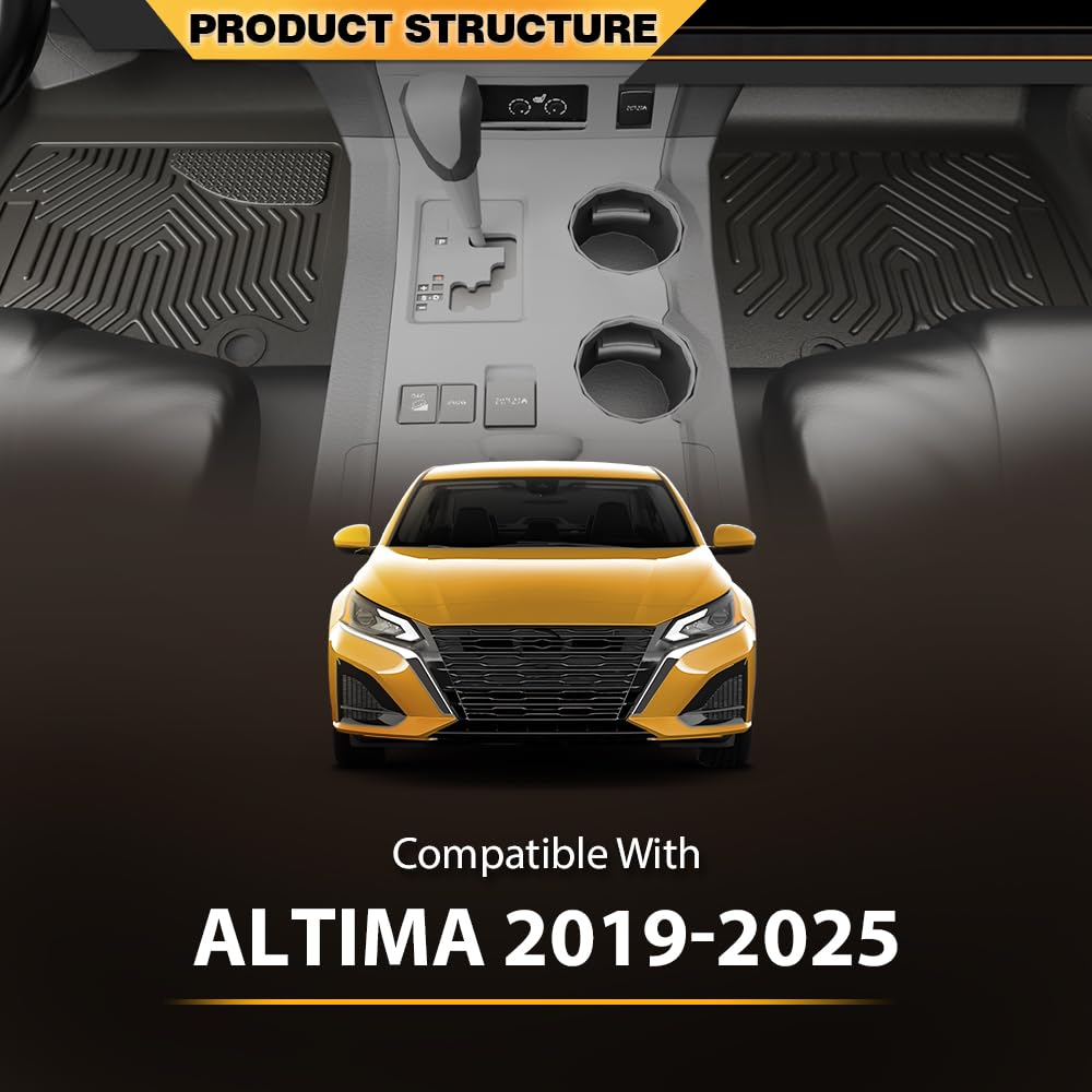 TPE Floor Mats Cargo Liners 3PCS, Compatible with Nissan Altima 2019-2025, 1st & 2nd Row, Floor Liner All Weather Full Cover Protection