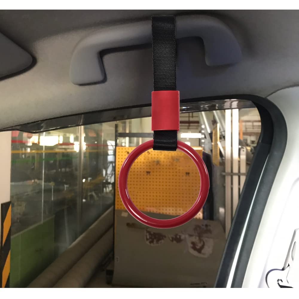G-PLUS JDM Tsurikawa Ring Round Subway Train Bus Car Handle Hand Straps Drift Charm, Rear Bumper Warning Ring (Red)