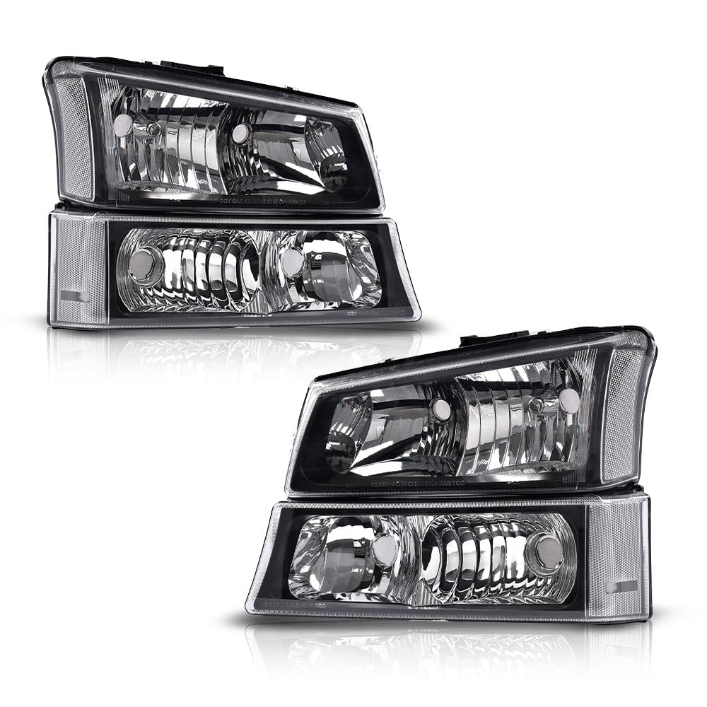 G-PLUS Headlights Assembly, Compatible with 2003 2004 2005 2006 Chevy Avalanche 1500 2500 Bumper Headlamps, Clear Lens Black Housing Clear Reflector,faros delanteros