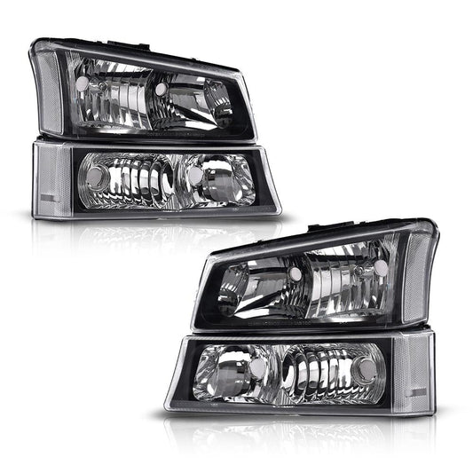 G-PLUS Headlights Assembly, Compatible with 2003 2004 2005 2006 Chevy Avalanche 1500 2500 Bumper Headlamps, Clear Lens Black Housing Clear Reflector,faros delanteros