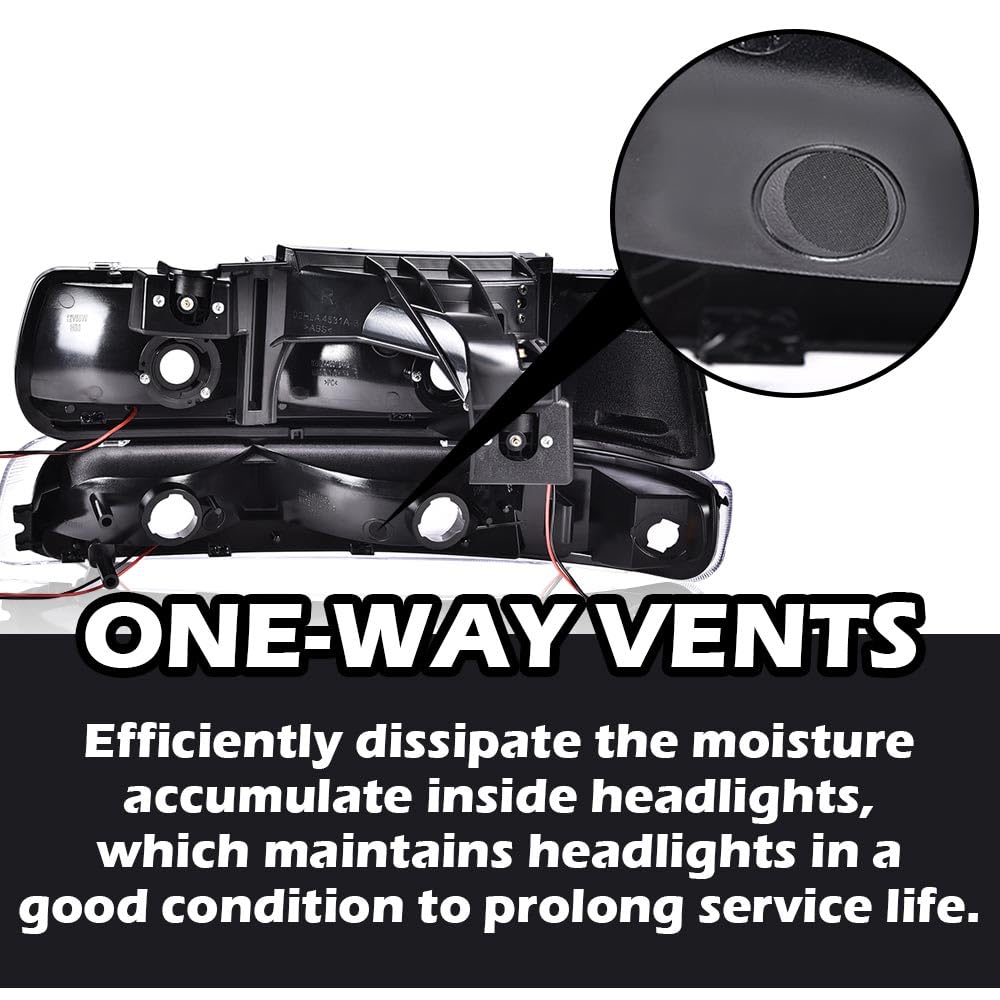 G-PLUS LED DRL Headlights, Compatible with Compatible with Chevy Silverado 1999-2002/ Fit Chevy Tahoe Suburban 2000-2006 Bumper Headlamps, Smoky Lens Black Housing Clear Reflector