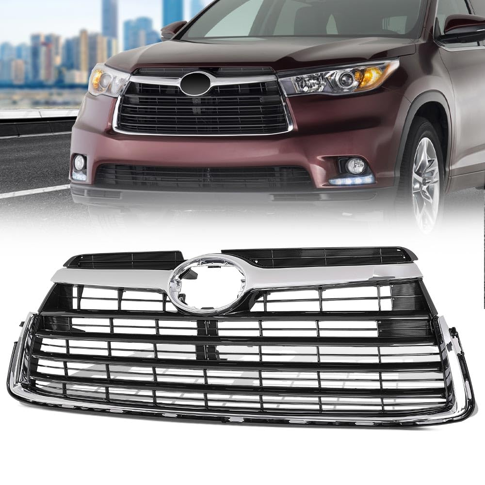 G-PLUS Chrome Front Bumper Upper Grill Grille ABS Compatible with 2014-2016 Toyota Highlander
