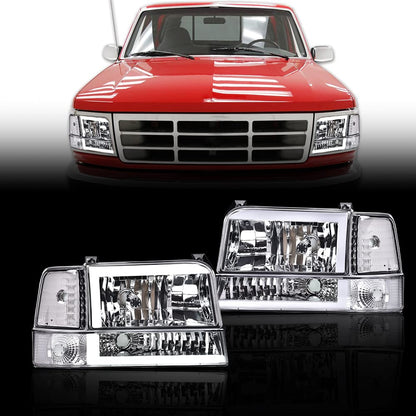 G-PLUS LED DRL Headlights, Compatible with 1992-1996 Ford Bronco F150 F250 F350(Fits Models with Halogen Headlights Only) Bumper Headlamp, Smoky lens Black Housing Clear Reflector