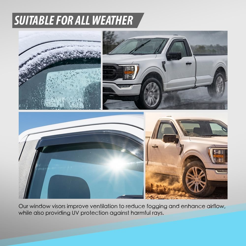 G-PLUS Out-Channel Mount Ventvisor Window Deflectors Compatible with Ford F150 2015-2026; Fit Ford F250/ F350/ F450 Super Duty Standard Cab Only 2017-2026 2 PCS Smoky