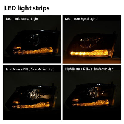 G-PLUS LED Bar Plank Style Headlights Fit for Dodge Ram 1500 2500 3500 2013-2018 Projector Headlamp,Fit Models w/Dual Beam& Quad Beam Models,Clear lens Black Housing Amber Reflector