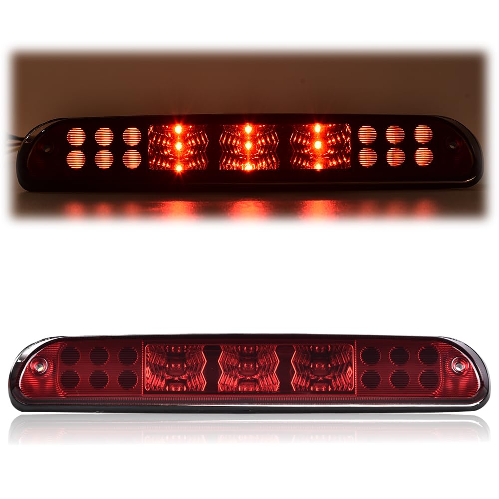G-PLUS Rear LED Third Brake Light Compatible With 1999-2015 Ford F250 F350 F450 F550 Super Duty,(NOT FOR Harley-Davidson Edition), 3rd Stop Lamps,Red Lens Chrome Housing