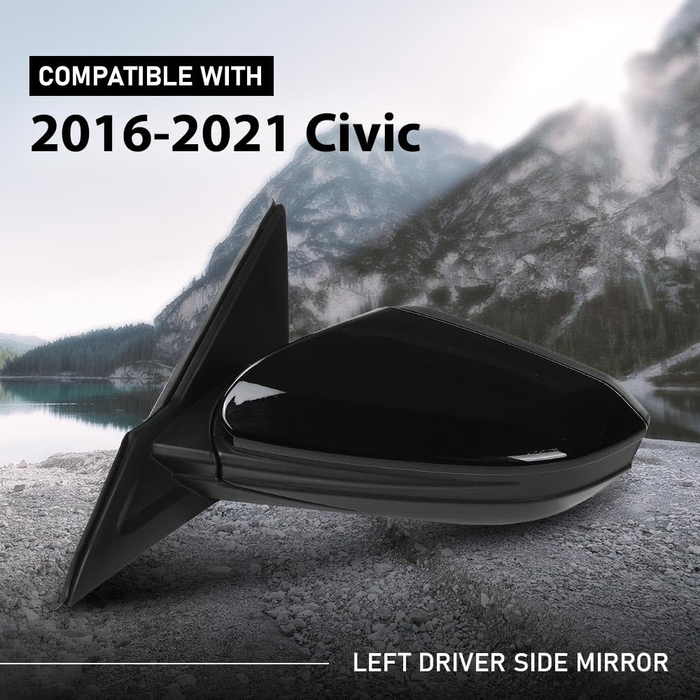 G-PLUS Power Heated Mirror w/ 5-Pin Left Driver Side Compatible with Honda Civic 2016-2021 Manual Folding 76258TBAC21ZA 76258TBAA21ZA Glossy Black