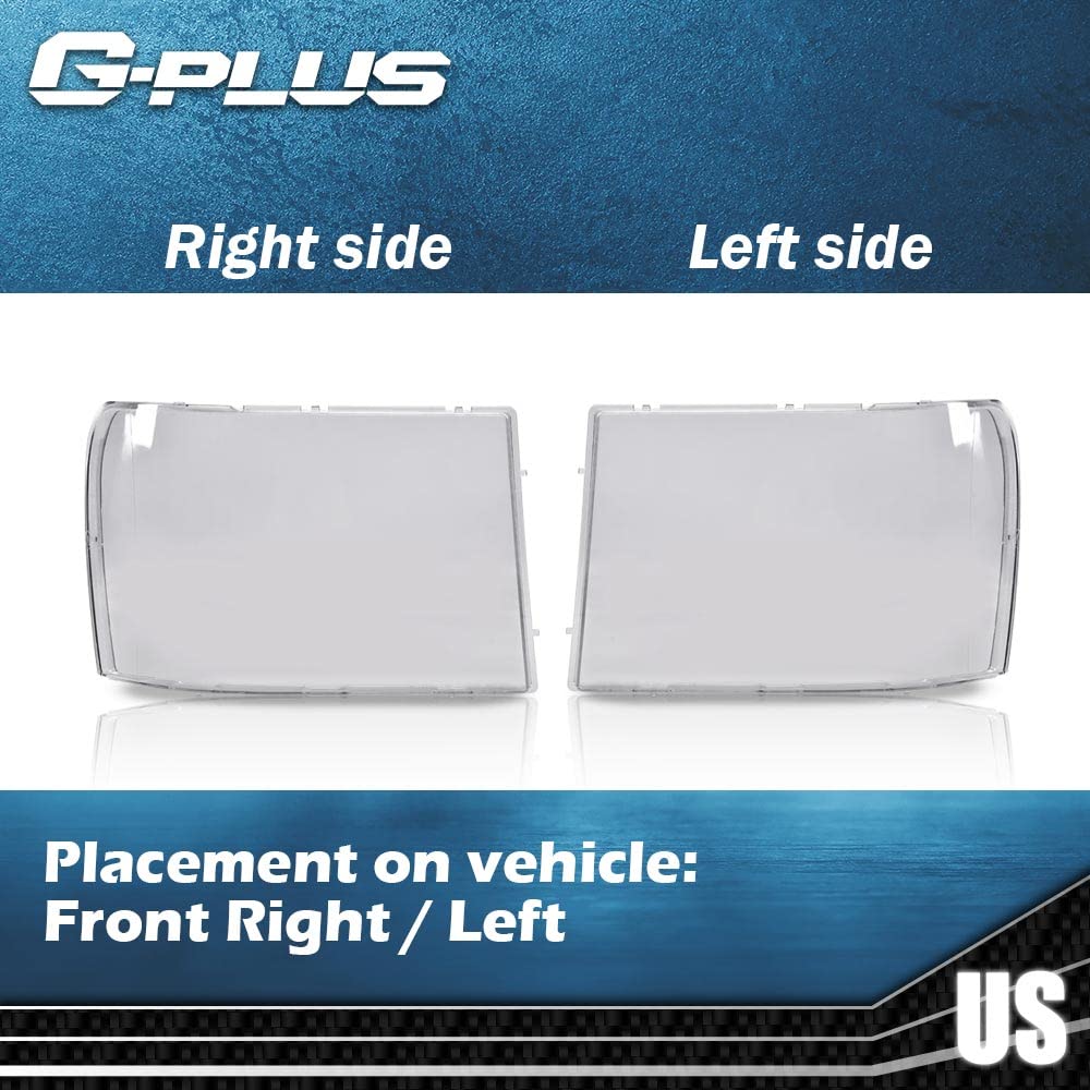 G-PLUS Front Headlight Lenses Cover Compatible with 2007-2013 GMC Sierra 1500 2500HD 3500HD,Left & Right Side Replacement Pair (Clear Lens)