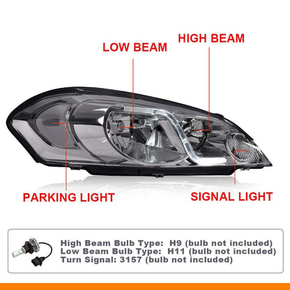 G-PLUS LED Headlights Assembly Fit Chevy Monte Carlo 2006 2007/Chevy Impala 2006-2013/Chevy Impala Limited 2014-2016 DRL Corner Headlamps Clear Lens Chrome Housing Clear Reflector,faros delanteros