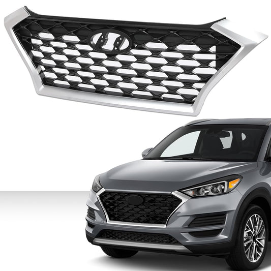 G-PLUS Front Upper Bumper Grille Chrome Gray & Black w/Black accents Compatible with Hyundai Tucson 2019 2020 2021 (For Models without Front Camera) HY1200225 86350D3500 86350-D3500