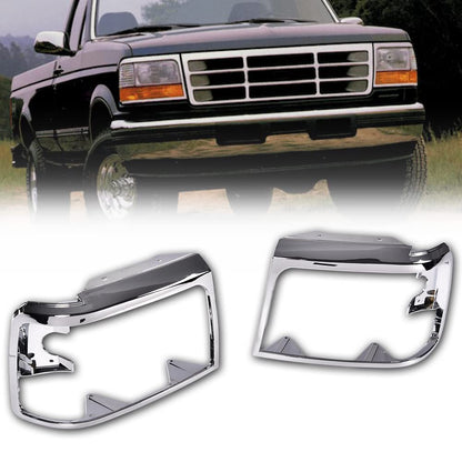 G-PLUS Grille Headlight Door Bezel Chrome Set Compatible with 1992-1996 Bronco/1992-1997 Ford F150 F250 F350 Grille Trim Door Right Passenger & Left Driver Side 2pcs