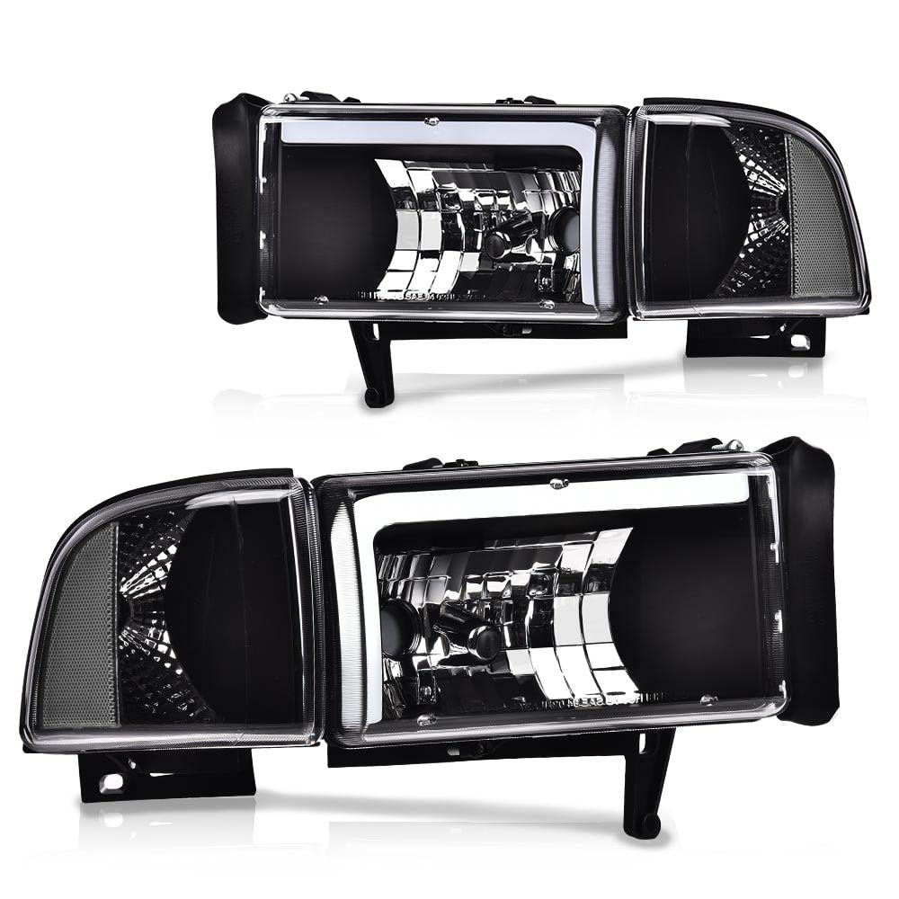G-PLUS DRL LED Headlights Assembly Fit Dodge Ram 1500 1994-2001,Fit Dodge Ram 2500 3500 1994-2002(Not for Ram Sport) Headlamps w/o Bulbs Clear Lens Black Housing Clear Reflector