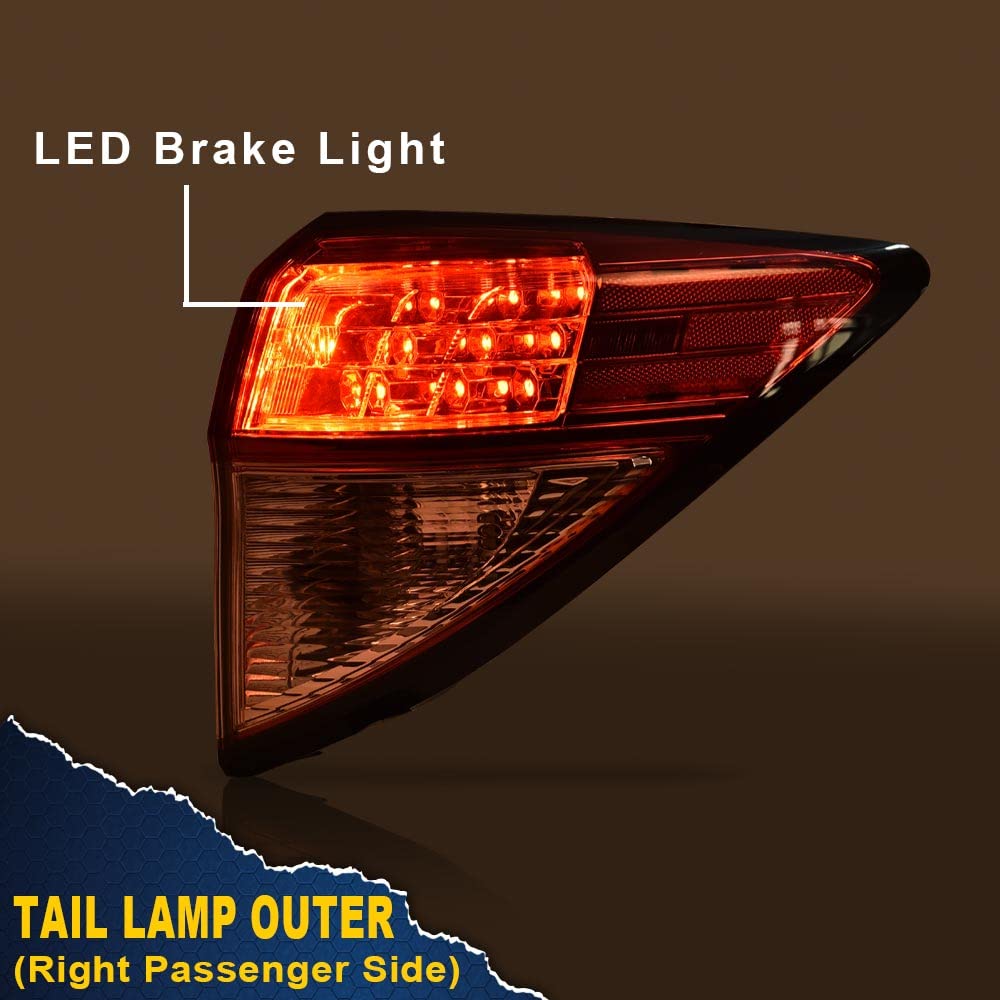 G-PLUS Tail Light Fit 2016 2017 2018 Honda HR-V EX/LX/EX-L Sport Utility 4-Door Sedan,(NOT Have the Side Light),Automotive Outer Brake Rear Lamp,Passenger Side (Right) Luces TraserasAssembly