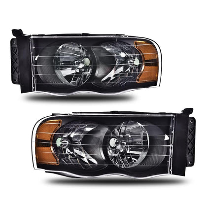 G-PLUS Headlights Assembly Compatible with Dodge Ram 1500 2500 3500 2002-2005 Bumper Headlamp, Clear lens Black Housing Amber Reflector