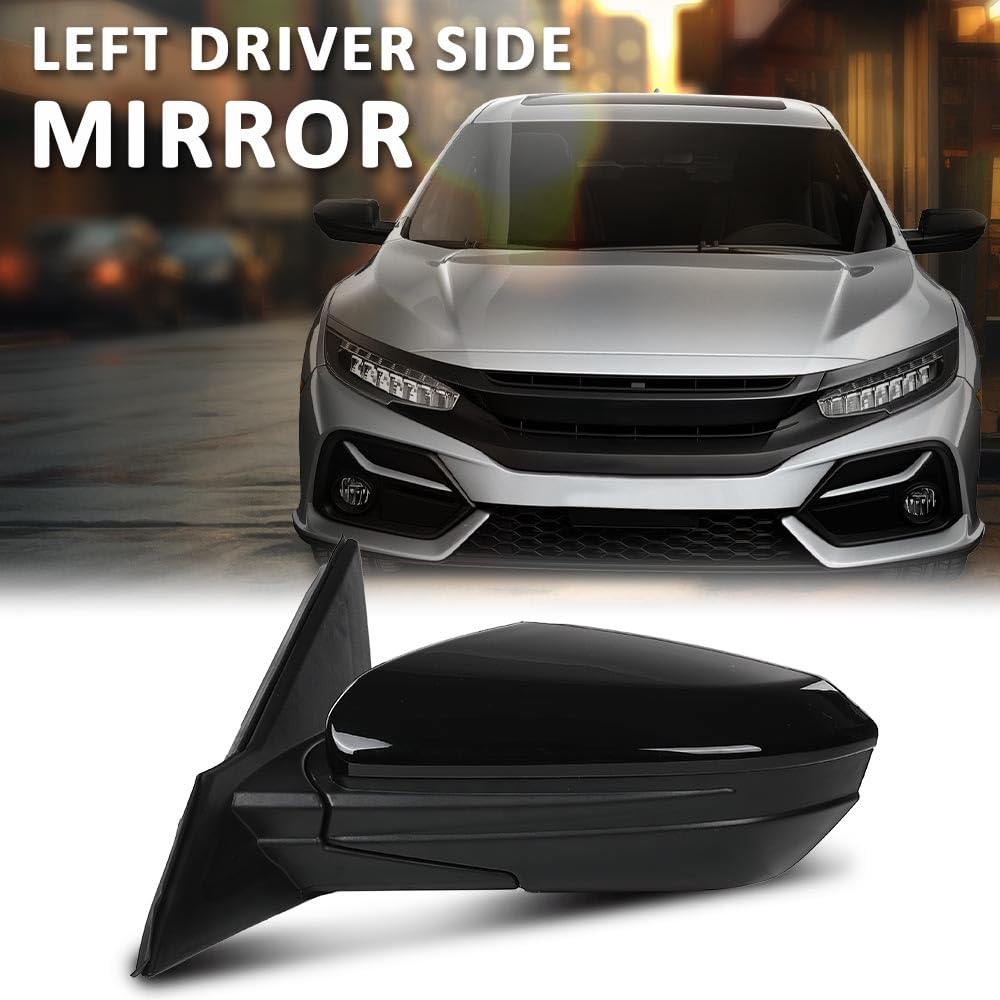 G-PLUS Power Heated Mirror w/ 5-Pin Left Driver Side Compatible with Honda Civic 2016-2021 Manual Folding 76258TBAC21ZA 76258TBAA21ZA Glossy Black