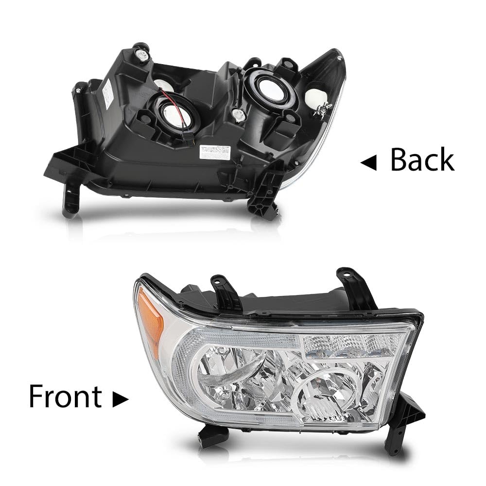 G-PLUS LED DRL Headlights Compatible with Toyota Tundra 2007-2013,Fit 2008-2017 Toyota Sequoia Headlamps Assembly Left & Right Clear Lens Chrome Housing Amber Reflector,faros delanteros