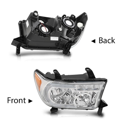 G-PLUS LED DRL Headlights Compatible with Toyota Tundra 2007-2013,Fit 2008-2017 Toyota Sequoia Headlamps Assembly Left & Right Clear Lens Chrome Housing Amber Reflector,faros delanteros