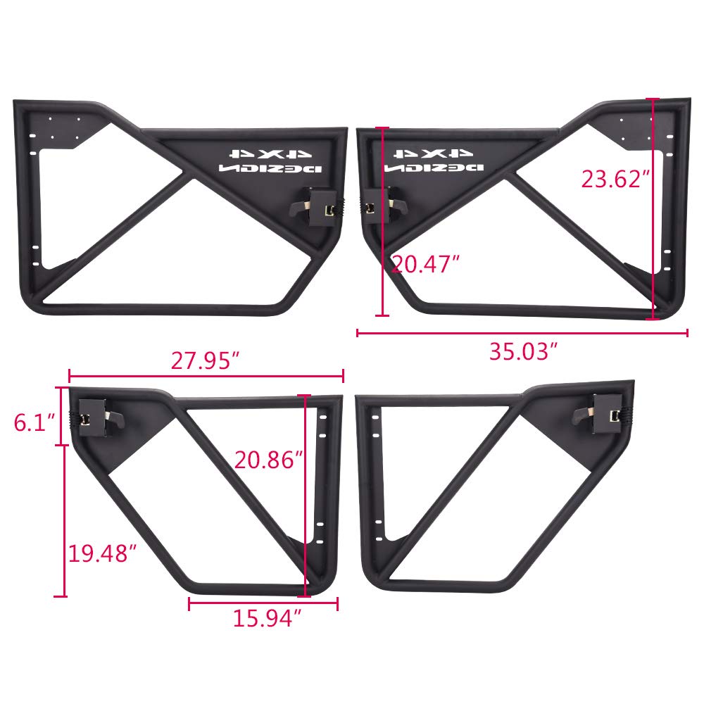 G-PLUS Steel Black Tubular Doors Compatible with Jeep Wrangler JK Unlimited 4 Doors 2007-2018 Front & Rear Tube Doors Without Mirror