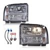 G-PLUS Headlights Assembly, Compatible with 99-04 Ford F250 F350 F450 F550 Super Duty/00-04 Ford Excursion Bumper Headlamps, Smoky Lens Chrome Housing Amber Reflector