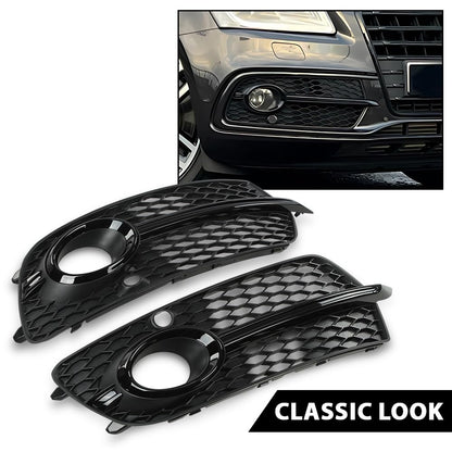 G-PLUS Front Bumper Fog Light Grill Grille Cover Painted with Silver Ring Compatible with Audi SQ5 2013-2017/Fit Audi Q5 S-Line 2013-2017 8R0807681M, 8R0807682J