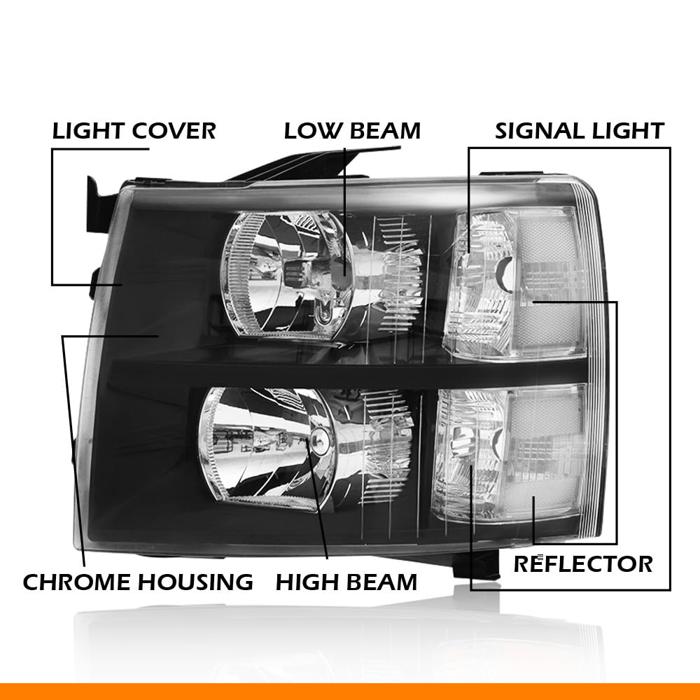 G-PLUS Headlights Compatible with Chevy Silverado 1500 2007-2013/Fit Silverado 2500 3500 & HD 2007-2014 Bumper Headlamps Clear Lens Black Housing Clear Reflector,faros delanteros