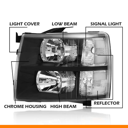 G-PLUS Headlights Compatible with Chevy Silverado 1500 2007-2013/Fit Silverado 2500 3500 & HD 2007-2014 Bumper Headlamps Clear Lens Black Housing Clear Reflector,faros delanteros
