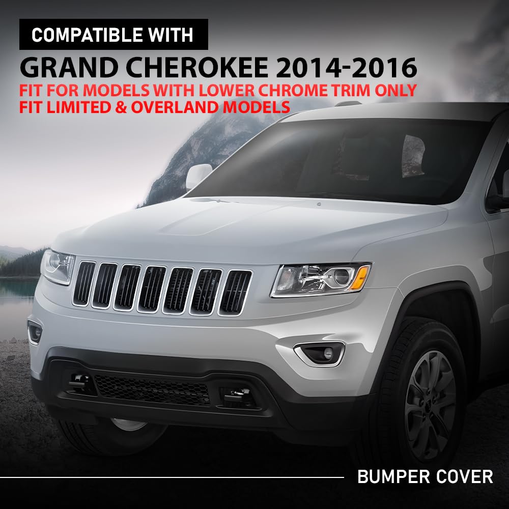 G-PLUS Front Lower Bumper Cover Fascia Compatible with Jeep Grand Cherokee 2014 2015 2016, Fit Models with Lower Chrome Trim Only, Fit Limited & Overland Models, CH1015114, 68143076AC, Black