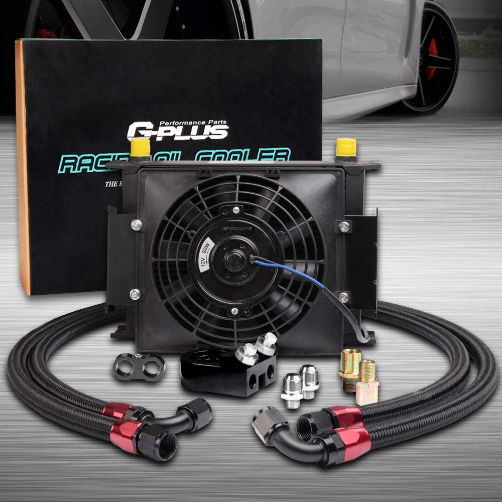30 ROW AN10 Universal Engine Aluminum Oil Cooler Kit + 7" Electric Cooling Fan + Oil Filter Adapter Kit