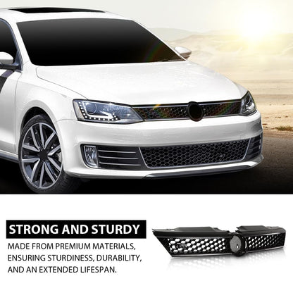 G-PLUS Front Upper Grille Grill Trim Gloss Black Honeycomb W/Chrome Trim Compatible with Volkswagen VW Jetta 2010-2014 5C6853653A