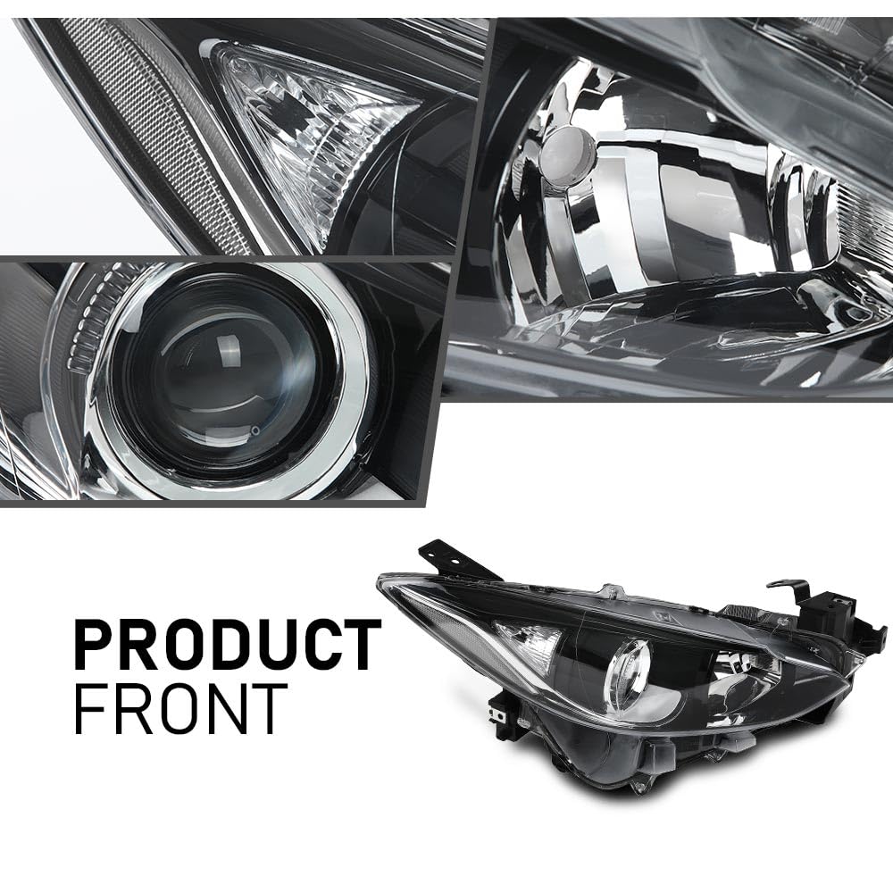G-PLUS Headlights Assembly Front Headlamps Projector Compatible with Mazda 3 2014-2016 BPW1510K0 BPW9510K0A Clear Lens Black Housing Clear Reflector,faros delanteros