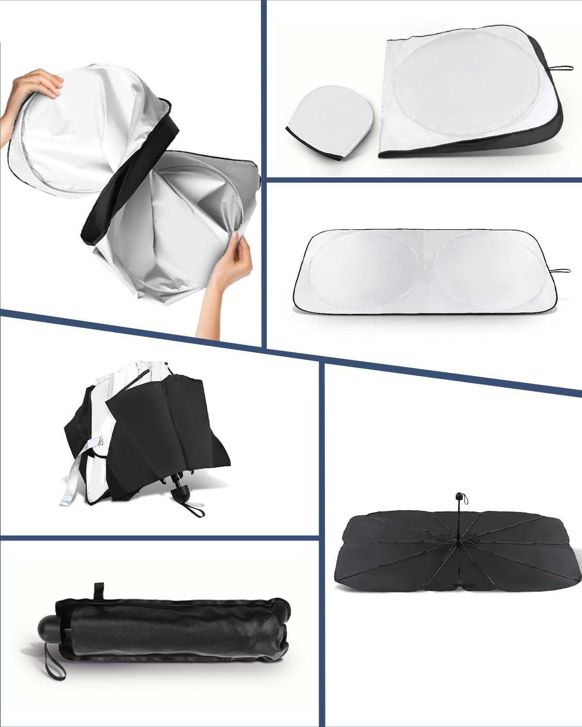 Retractable Windshield Sun Shade for car Windshield Sun Shade,99% UV Blocking,Long-Frequency and Short-Frequency Demand,Small(Sunshade 59.06"x27.56",Umbrella 55.12"x31.5")