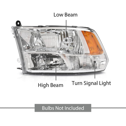 G-PLUS Headlight Assembly without Bulbs Front Headlamp Left Driver Fit 2009-2018 Dodge Ram 1500 2500 3500 Factory Bumper Headlamps,faros delanteros