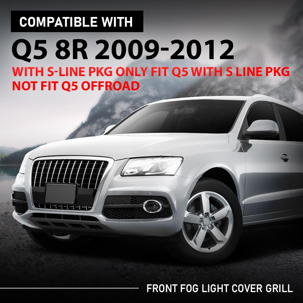 G-PLUS Pair Front Fog light Cover Grills, Compatible with Audi Q5 8R 2009-2012 W/S-Line Pkg, Left Driver & Right Passenger Side 2PCS, 8R0807681E, 8R0807682E