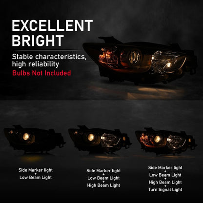 G-PLUS Headlights Halogen Projector Factory Headlamps LH+RH Set Compatible with Mazda CX-5 2013-2016 Clear Lens Chrome Housing Amber Reflector,faros delanteros