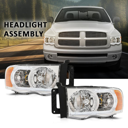 G-PLUS LED Headlights Headlamps Compatible with Dodge Ram 1500 2002-2005,Compatible with Dodge Ram 2500 3500 2003-2005 Chrome Clear Lens Clear Housing Amber Reflector,faros delanteros Assembly