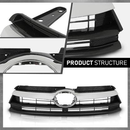 G-PLUS Grille Assembly Compatible with Toyota Highlander (submodel: Hybrid LE, Hybrid Limited, Hybrid XLE, LE, LE Plus, Limited, XLE) 2014-2016 Chrome Grill Insert Black 531010E170, TO1200371