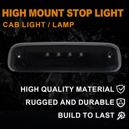 G-PLUS LED Third 3rd Brake Cargo Light Assembly Compatible with Jeep Cherokee 1997 1998 1999 2000 2001 Rear Roof Center High Mount Stop Tail Light Replacement (Black Housing Smoke Lens)