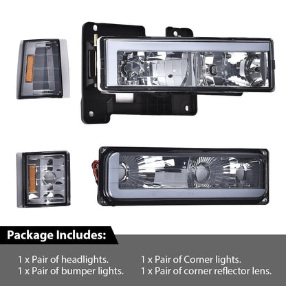 G-PLUS LED Corner Headlights Bumper Lamp w/Bulbs Fit GMC C1500 K1500 Yukon C2500 K2500 Suburban 1994-1999 Smoke Lens Chrome Housing Amber Reflector Bumper Headlamps,faros delanteros Assembly