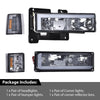 G-PLUS LED Headlights Assembly w/Bulbs Fit GMC C1500 K1500 Yukon 1994-1999, Fit GMC C2500 C3500 K2500 K3500 1994-2000, Left & Right Headlamps Assembly, Smoky Lens Chrome Housing Amber Reflector