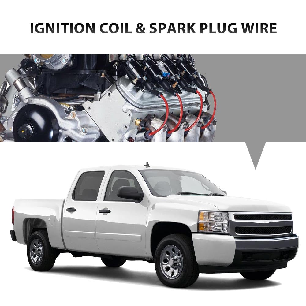 G-PLUS 8 Pack Square Ignition Coil & Spark Plug Wire Compatible with Chevy Express Silverado GMC Yukon Savana Sierra Hummer H2 Workhorse Fastrack 1999-2007 41-962 M8-48322R UF-271